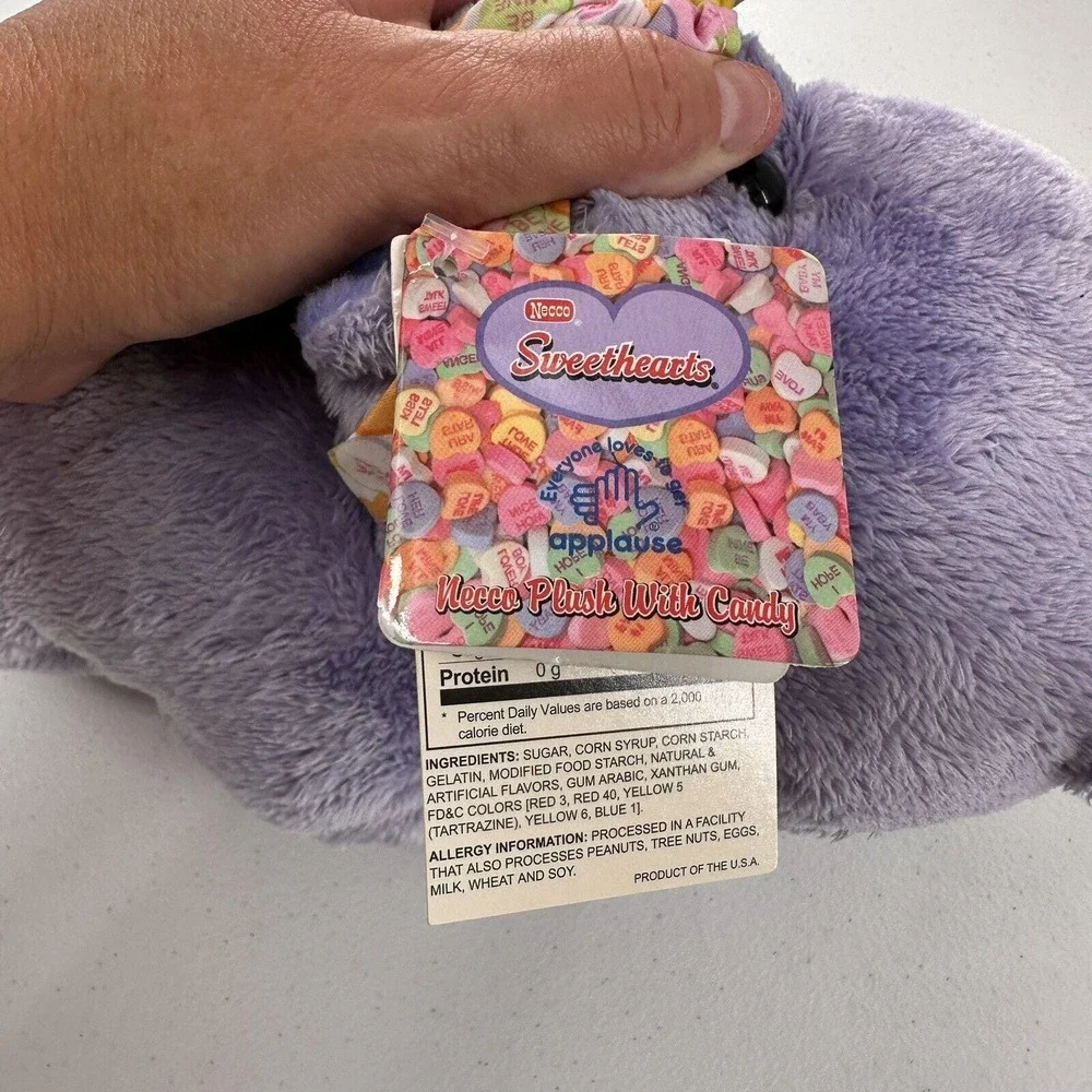 Necco‎ Sweethearts Plush Hippo Candy Bow Applause 12